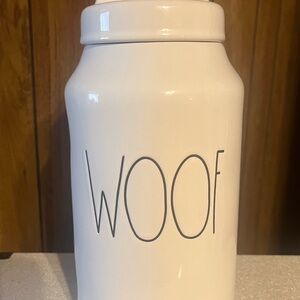 Rae Dunn White 'Woof' Dog Treat Canister